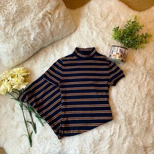 Tight short sleeve turtle neck stripped dress in women’s small.